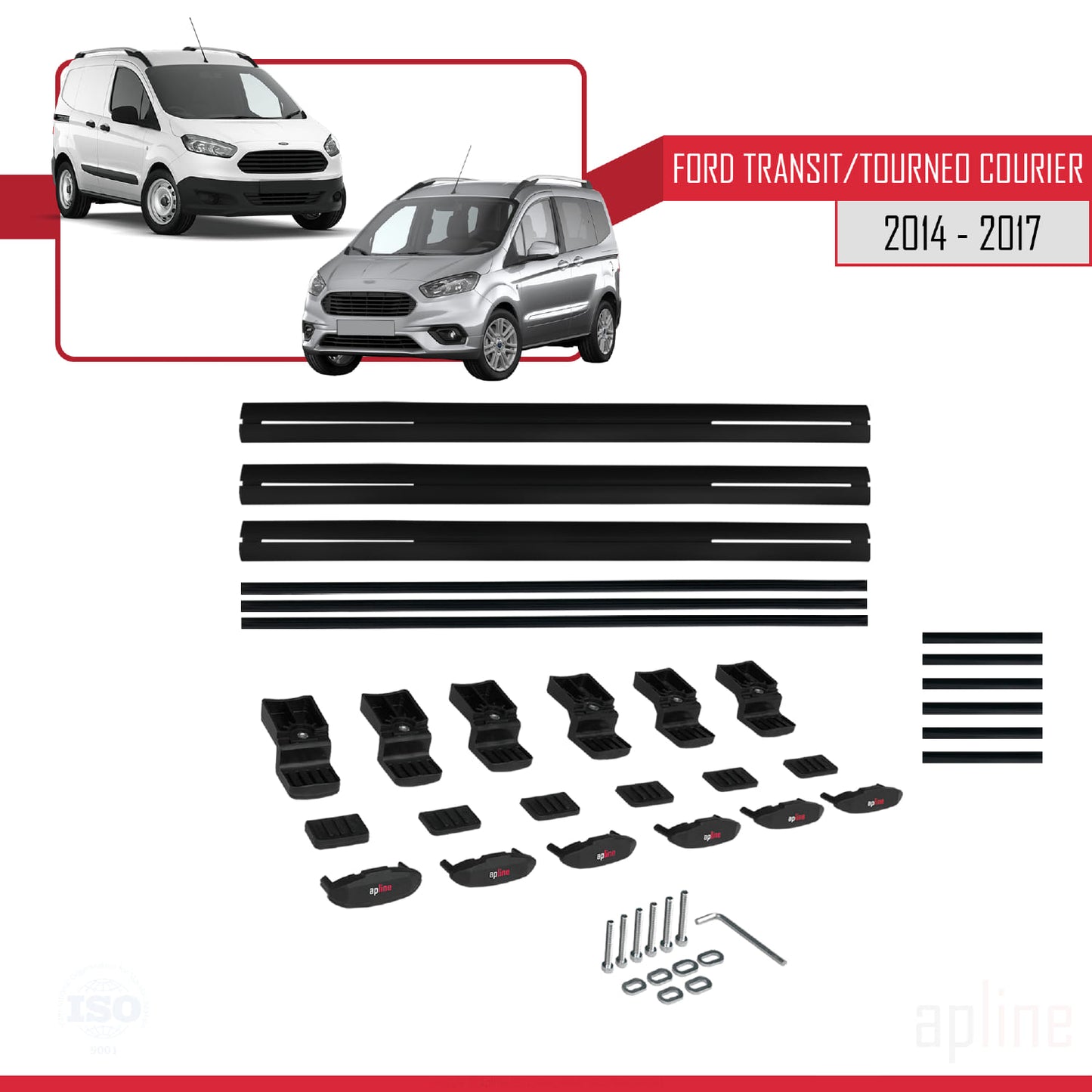Compatible avec Ford Transit/Tourneo Courier Pre-Facelift 2014-2017 BASIC Model Barres de Toit Railing Porte-Bagages de Voiture Noir Aluminium 3 Barres