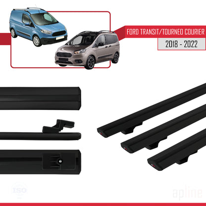 Compatible avec Ford Transit/Tourneo Courier Post-Facelift 2018-2022 BASIC Model Barres de Toit Railing Porte-Bagages de Voiture Noir Aluminium 3 Barres