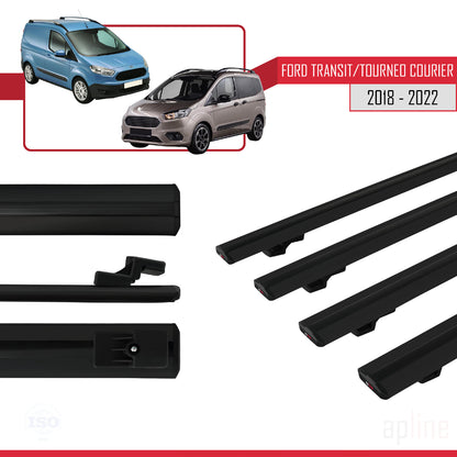 Compatible avec Ford Transit/Tourneo Courier Post-Facelift 2018-2022 BASIC Model Barres de Toit Railing Porte-Bagages de Voiture Noir Aluminium 4 Barres