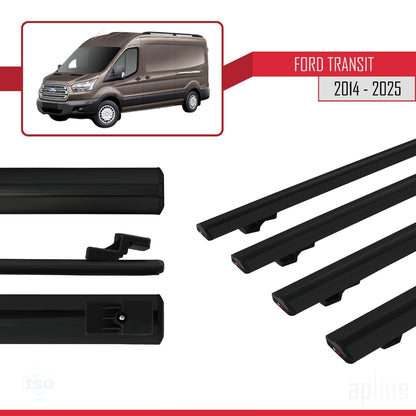 Compatible avec Ford Transit 2014-2025 BASIC Model Barres de Toit Railing Porte-Bagages de Voiture Noir Aluminium 4 Barres