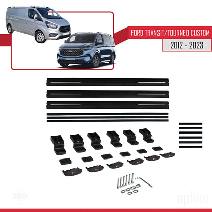 Compatible avec Ford Transit/Tourneo Custom 2012-2023 BASIC Model Barres de Toit Railing Porte-Bagages de Voiture Noir Aluminium 3 Barres