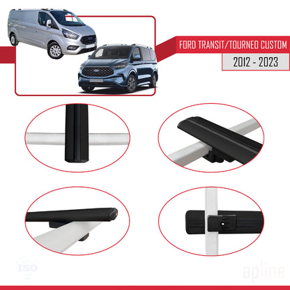 Compatible avec Ford Transit/Tourneo Custom 2012-2023 BASIC Model Barres de Toit Railing Porte-Bagages de Voiture Noir Aluminium 3 Barres