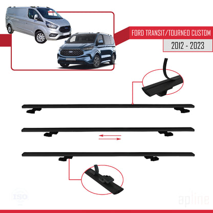 Compatible avec Ford Transit/Tourneo Custom 2012-2023 BASIC Model Barres de Toit Railing Porte-Bagages de Voiture Noir Aluminium 4 Barres