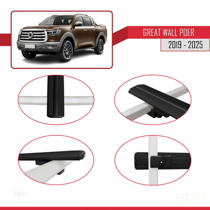 Compatible with Great Wall Poer 2019-2025 BASIC Model Car Roof Rack Cross Bar Black Aluminium 2 Bars