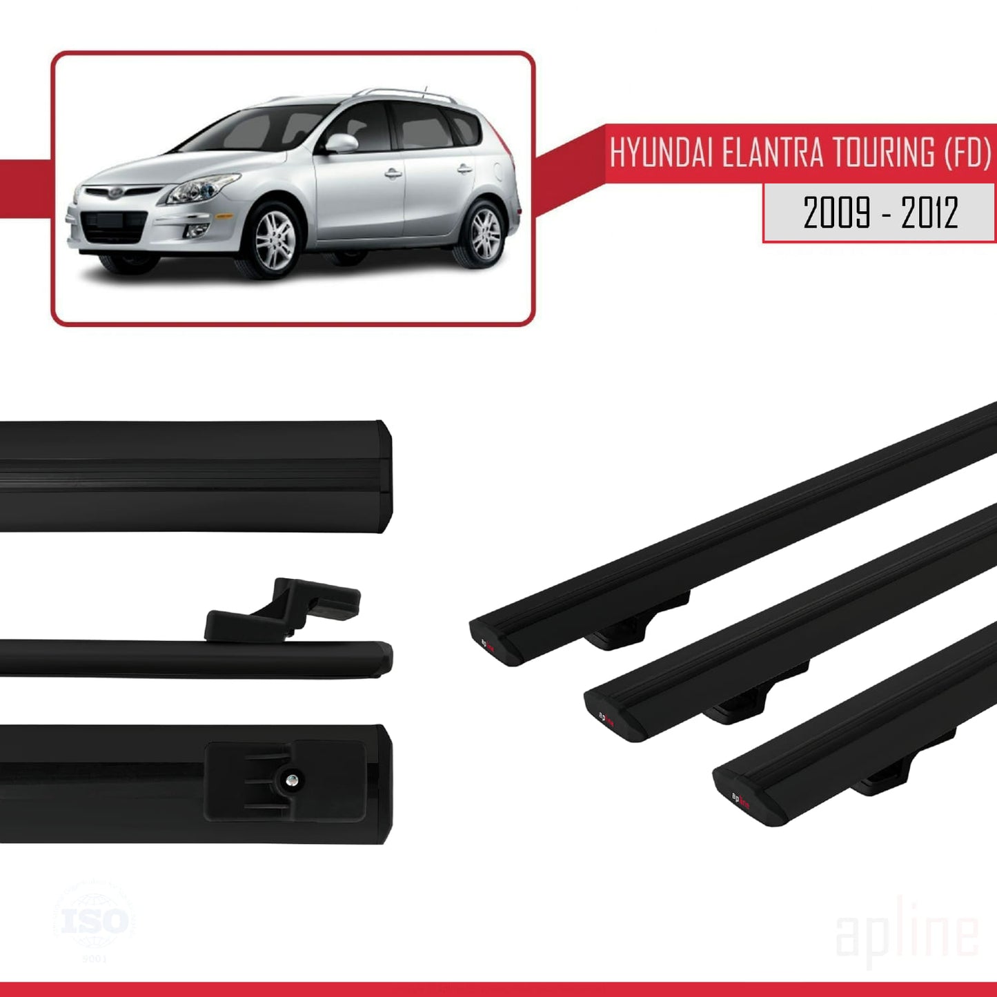 Compatible avec Hyundai Elantra Touring (FD) 2009-2012 BASIC Model Barres de Toit Railing Porte-Bagages de Voiture Noir Aluminium 3 Barres