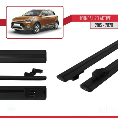 Compatible avec Hyundai i20 II Active 2015-2019 BASIC Model Barres de Toit Railing Porte-Bagages de Voiture Noir Aluminium 2 Barres