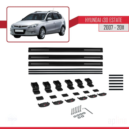 Compatible with Hyundai i30 (FD) SW 2007-2011 BASIC Model Car Roof Rack Cross Bar Black Aluminium 3 Bars