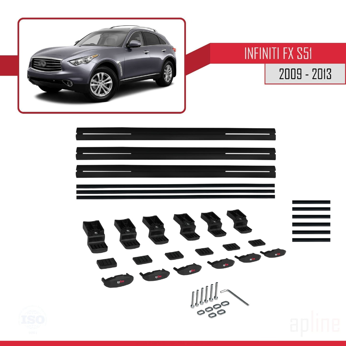 Compatible avec Infiniti FX 2 (S51) 2009-2013 BASIC Model Barres de Toit Railing Porte-Bagages de Voiture Noir Aluminium 3 Barres