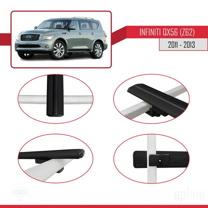 Compatible avec IInfiniti QX56 (Z62) 2011-2013 BASIC Model Barres de Toit Railing Porte-Bagages de Voiture Noir Aluminium 2 Barres