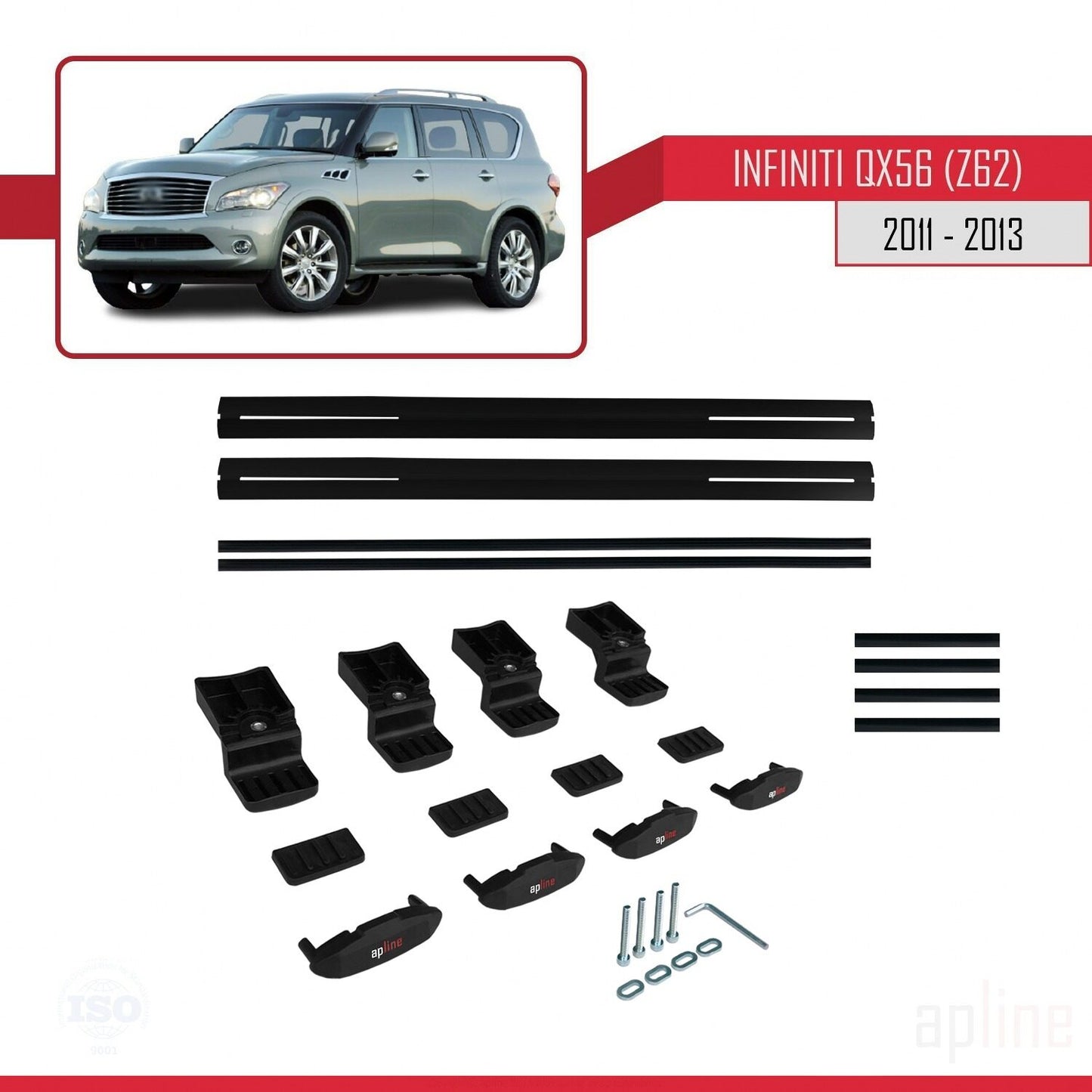 Compatible avec IInfiniti QX56 (Z62) 2011-2013 BASIC Model Barres de Toit Railing Porte-Bagages de Voiture Noir Aluminium 2 Barres