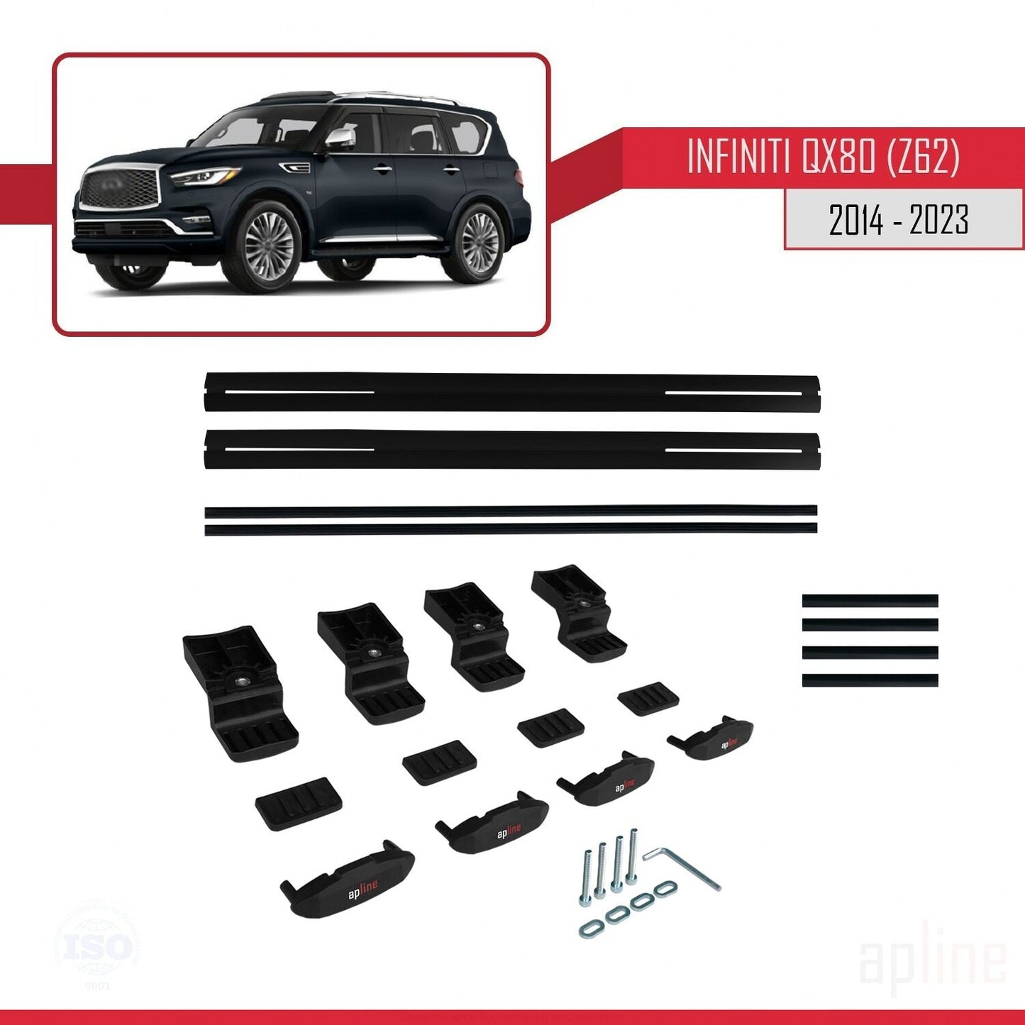 Compatible avec Infiniti QX80 (Z62) 2014-2023 BASIC Model Barres de Toit Railing Porte-Bagages de Voiture Noir Aluminium 2 Barres