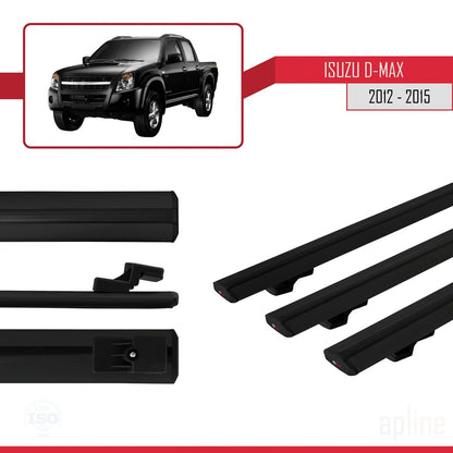 Compatible avec Isuzu D-Max 2 (RT50) Pre-Facelift 2012-2015 BASIC Model Barres de Toit Railing Porte-Bagages de Voiture Noir Aluminium 3 Barres