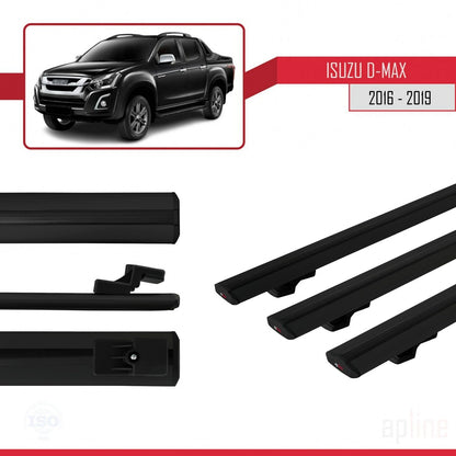 Compatible avec Isuzu D-Max 2 (RT85) Post-Facelift 2016-2019 BASIC Model Barres de Toit Railing Porte-Bagages de Voiture Noir Aluminium 3 Barres