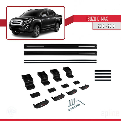 Compatible avec Isuzu D-Max 2 (RT85) Post-Facelift 2016-2019 BASIC Model Barres de Toit Railing Porte-Bagages de Voiture Noir Aluminium 2 Barres