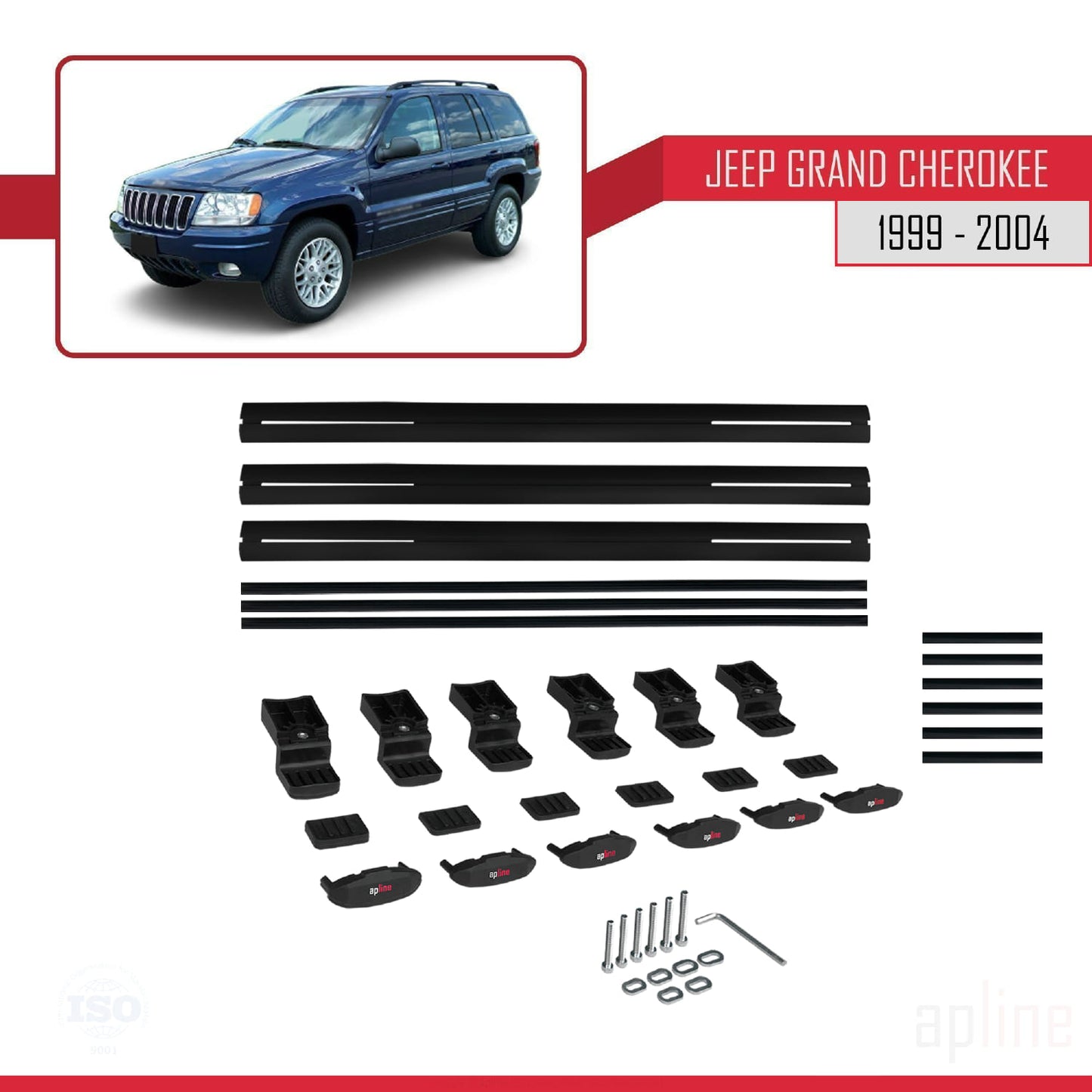 Compatible avec Jeep Grand Cherokee 2 (WJ) 1999-2004 BASIC Model Barres de Toit Railing Porte-Bagages de Voiture Noir Aluminium 3 Barres