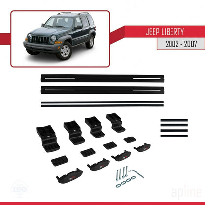 Compatible avec Jeep Liberty 2002-2007 BASIC Model Barres de Toit Railing Porte-Bagages de Voiture Noir Aluminium 2 Barres