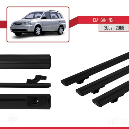 Compatible avec Kia Carens Post-Facelift 2002-2006 BASIC Model Barres de Toit Railing Porte-Bagages de Voiture Noir Aluminium 3 Barres