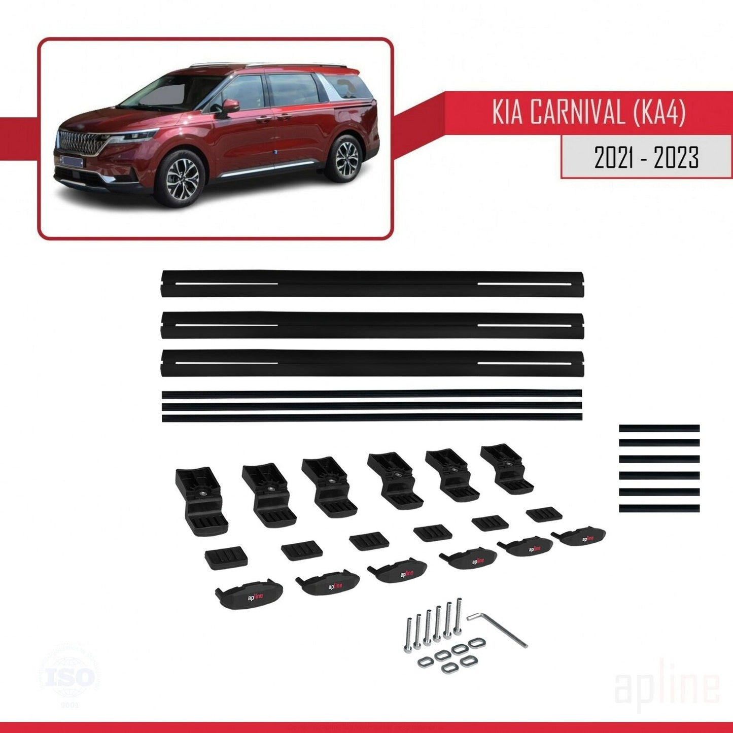 Compatible with Kia Carnival 4 (KA4) 2021-2023 BASIC Model Car Roof Rack Cross Bar Black Aluminium 3 Bars