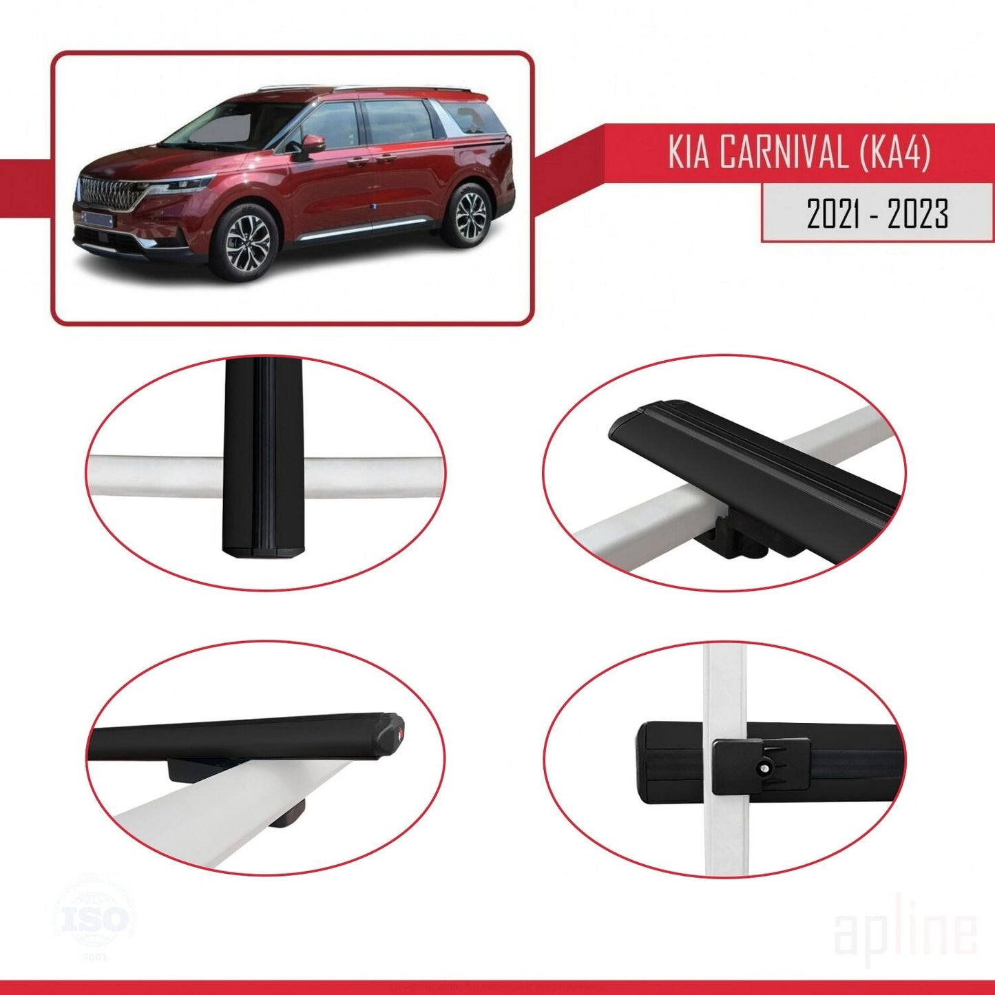 Compatible avec Kia Carnival 4 (KA4) 2021-2023 BASIC Model Barres de Toit Railing Porte-Bagages de Voiture Noir Aluminium 2 Barres