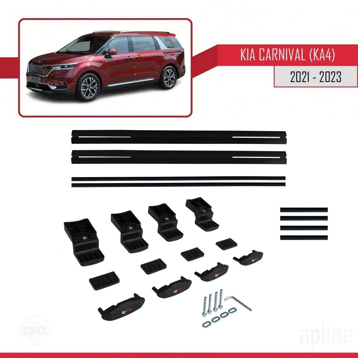 Compatible avec Kia Carnival 4 (KA4) 2021-2023 BASIC Model Barres de Toit Railing Porte-Bagages de Voiture Noir Aluminium 2 Barres