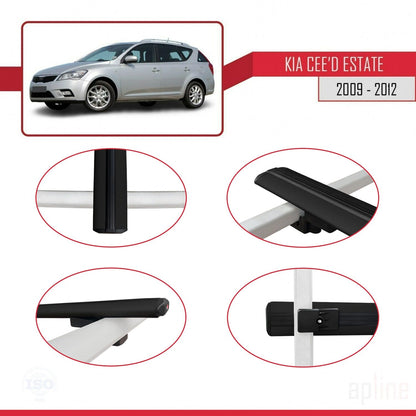 Compatible avec Kia Ceed (ED) Break Post-Facelift 2009-2012 BASIC Model Barres de Toit Railing Porte-Bagages de Voiture Noir Aluminium 3 Barres