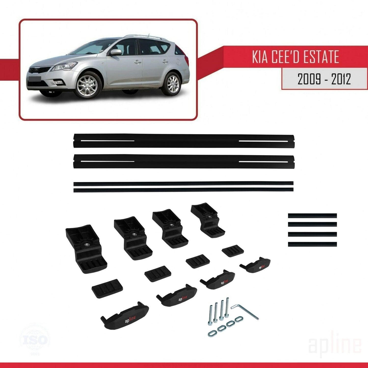 Compatible with Kia Ceed (ED) SW Post-Facelift 2009-2012 BASIC Model Car Roof Rack Cross Bar Black Aluminium 2 Bars
