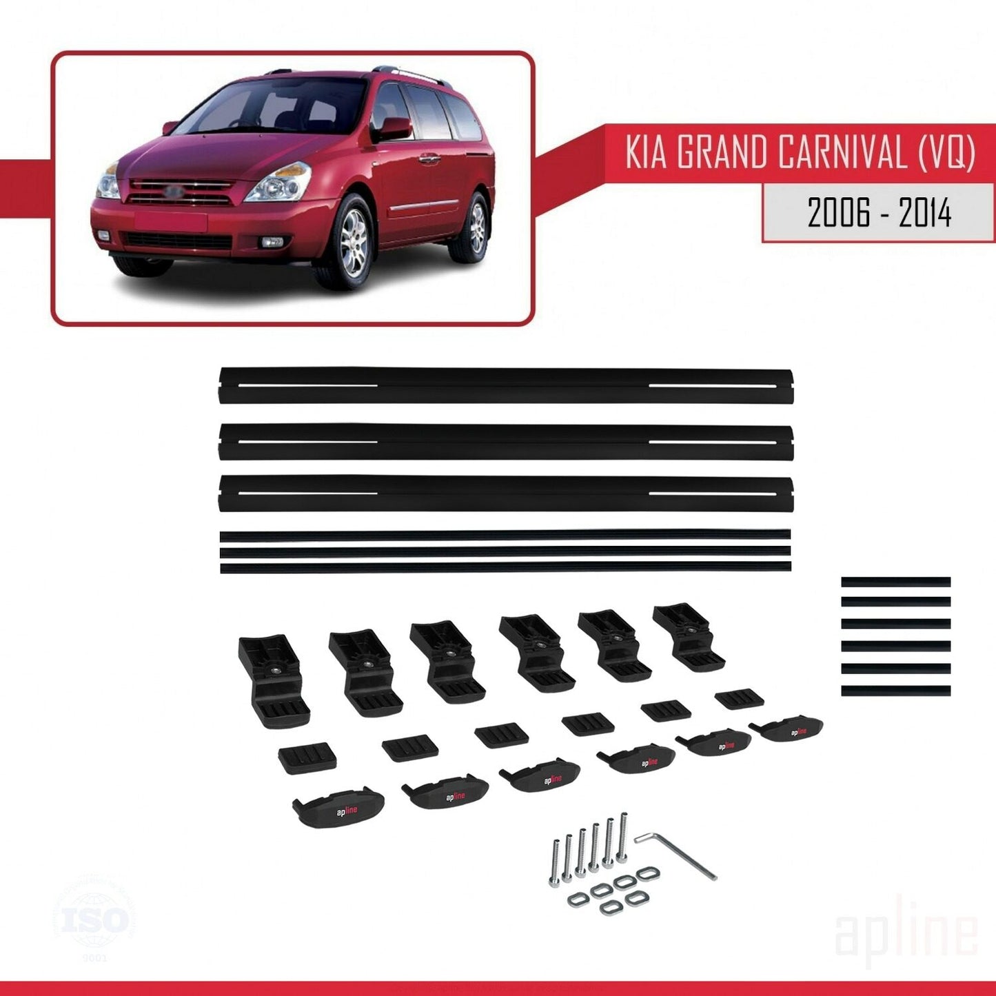 Compatible with Kia Grand Carnival 2 (VQ) 2006-2014 BASIC Model Car Roof Rack Cross Bar Black Aluminium 3 Bars