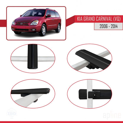 Compatible with Kia Grand Carnival 2 (VQ) 2006-2014 BASIC Model Car Roof Rack Cross Bar Black Aluminium 2 Bars