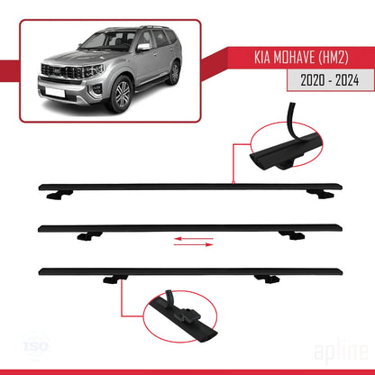 Compatible avec Kia Mohave 2 (HM2) 2020-2024 BASIC Model Barres de Toit Railing Porte-Bagages de Voiture Noir Aluminium 2 Barres