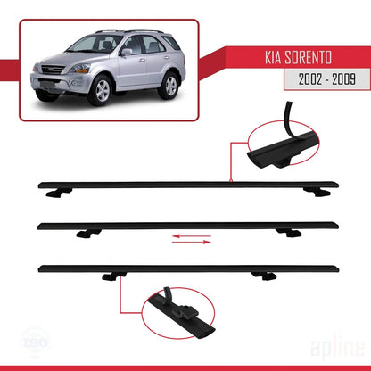 Compatible avec Kia Sorento (BL) 2002-2009 BASIC Model Barres de Toit Railing Porte-Bagages de Voiture Noir Aluminium 2 Barres