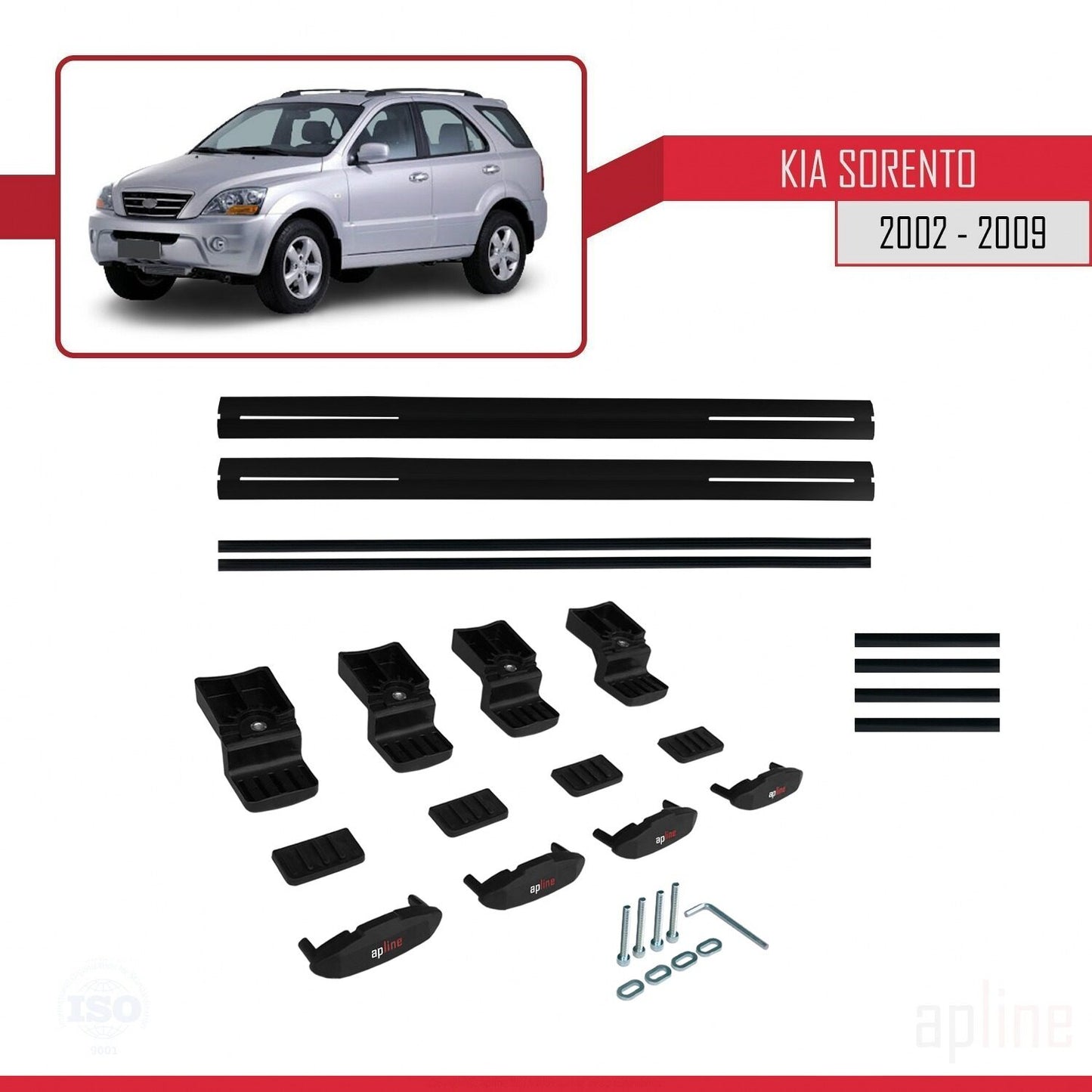 Compatible avec Kia Sorento (BL) 2002-2009 BASIC Model Barres de Toit Railing Porte-Bagages de Voiture Noir Aluminium 2 Barres