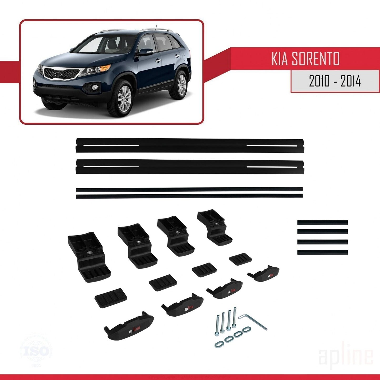 Compatible avec Kia Sorento 2 (XM) 2010-2014 BASIC Model Barres de Toit Railing Porte-Bagages de Voiture Noir Aluminium 2 Barres