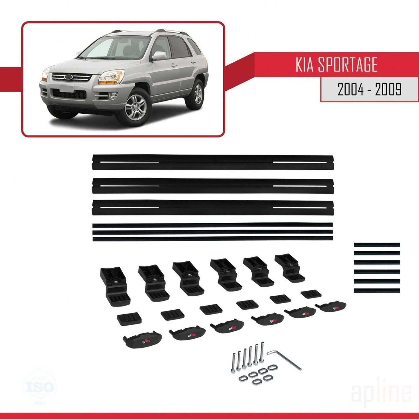 Compatible avec Kia Sportage 2 (JE) 2004-2009 BASIC Model Barres de Toit Railing Porte-Bagages de Voiture Noir Aluminium 3 Barres