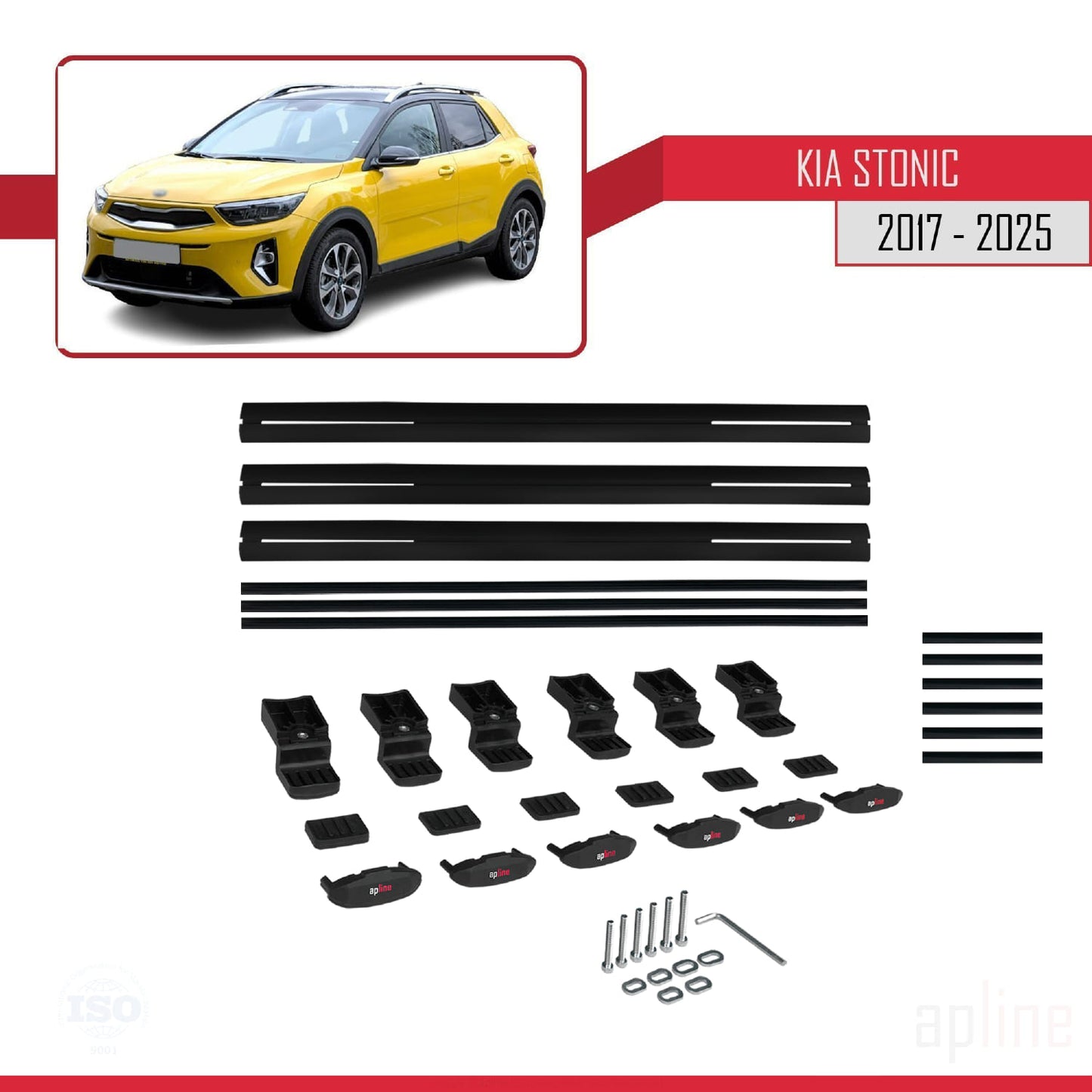 Compatible avec Kia Stonic 2017-2025 BASIC Model Barres de Toit Railing Porte-Bagages de Voiture Noir Aluminium 3 Barres