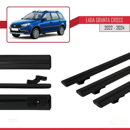 Compatible avec Lada Granta Cross 2022-2024 BASIC Model Barres de Toit Railing Porte-Bagages de Voiture Noir Aluminium 3 Barres