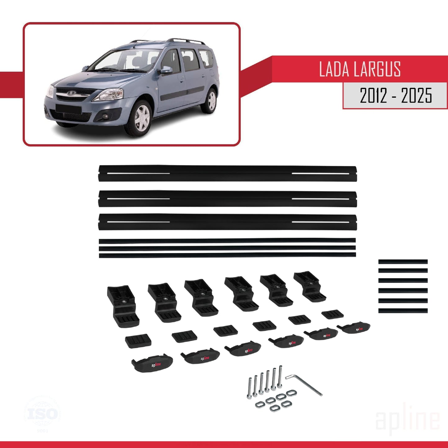Compatible avec Lada Largus 2012-2025 BASIC Model Barres de Toit Railing Porte-Bagages de Voiture Noir Aluminium 3 Barres