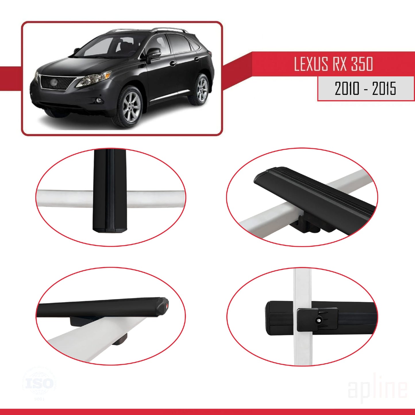 Compatible avec Lexus RX 3 (AL10) 2010-2015 BASIC Model Barres de Toit Railing Porte-Bagages de Voiture Noir Aluminium 2 Barres