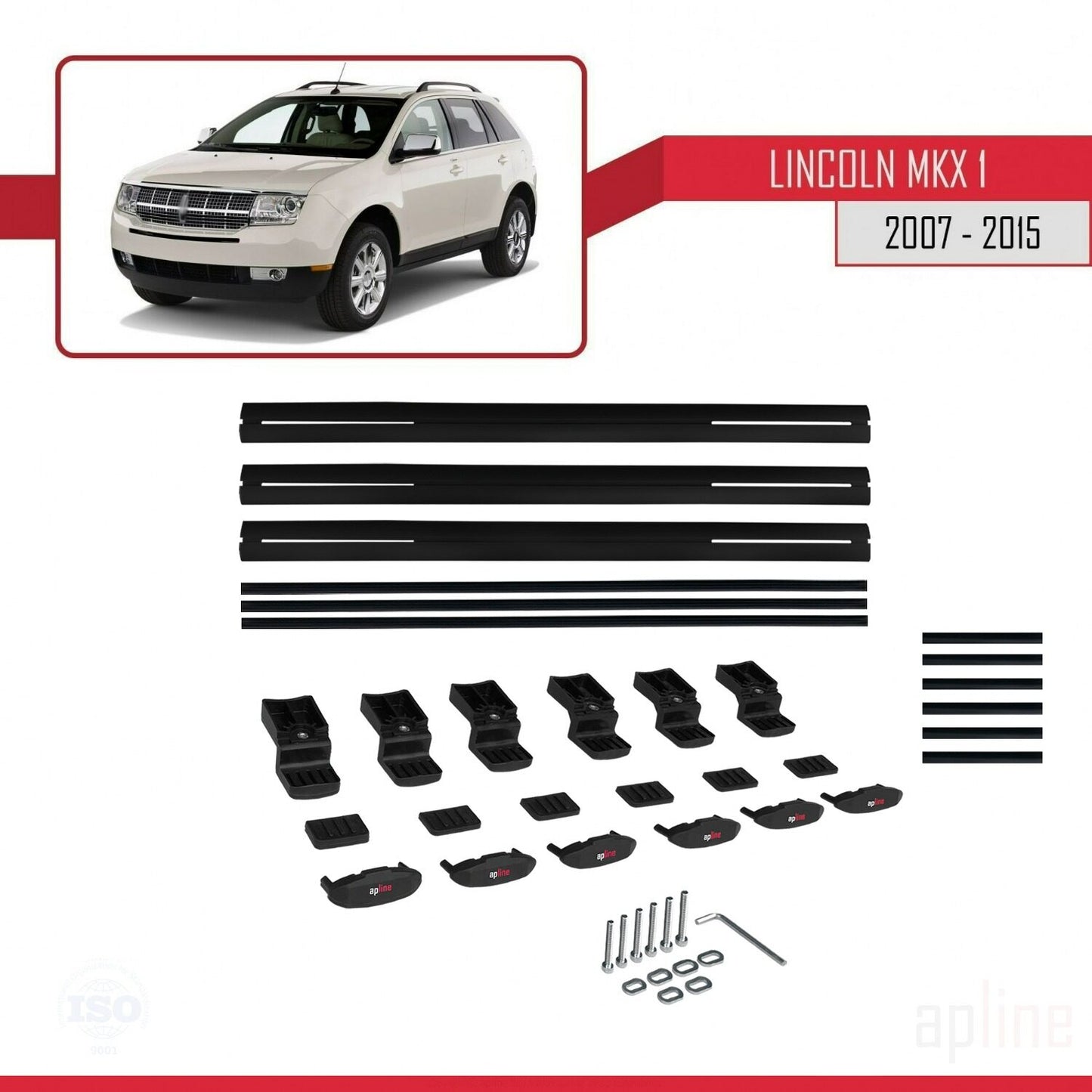 Compatible avec Lincoln MKX (U388) 2007-2015 BASIC Model Barres de Toit Railing Porte-Bagages de Voiture Noir Aluminium 3 Barres