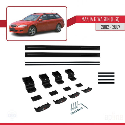 Compatible avec Mazda 6 I (GG1) 2002-2007 BASIC Model Barres de Toit Railing Porte-Bagages de Voiture Noir Aluminium 2 Barres