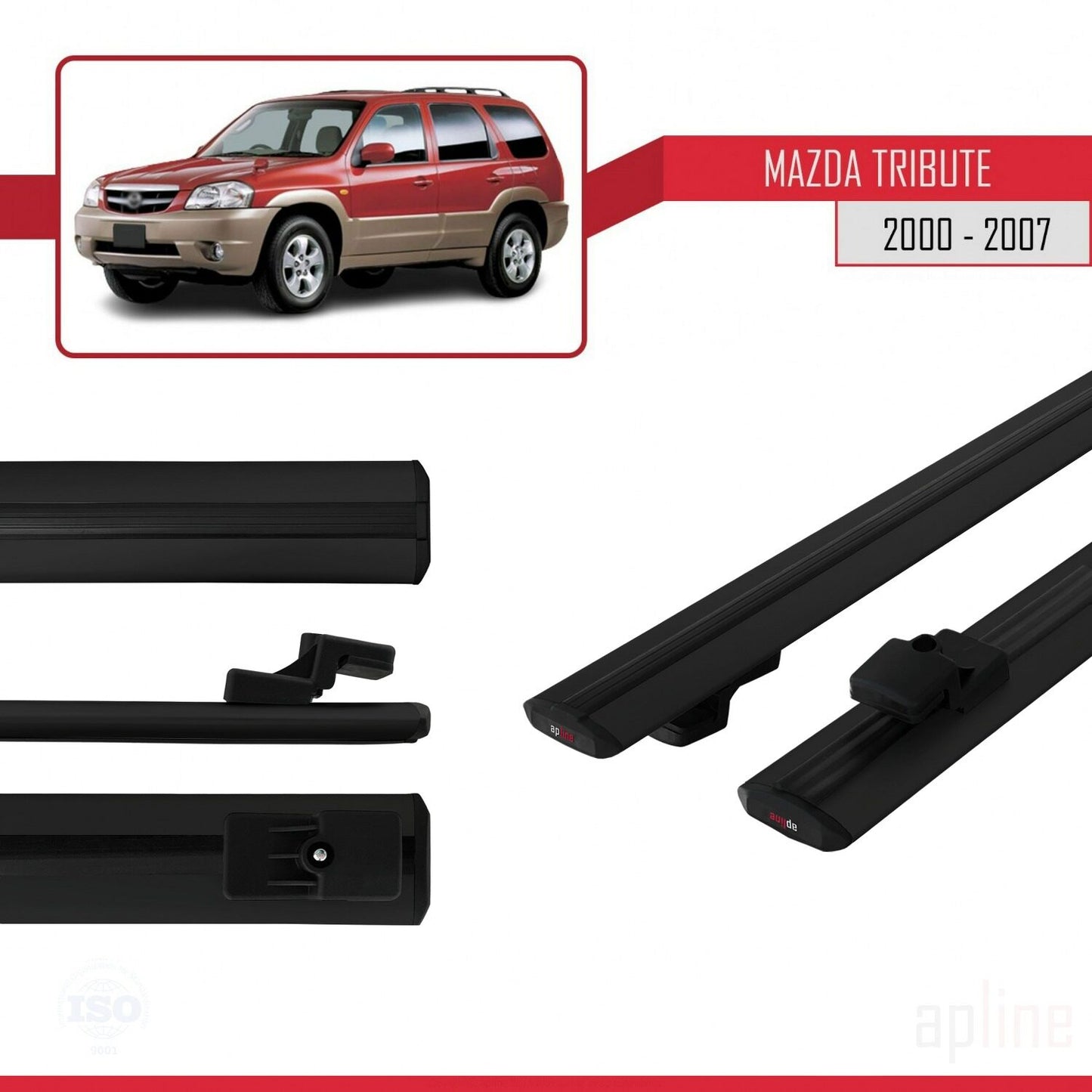 Compatible avec Mazda Tribute 2000-2007 BASIC Model Barres de Toit Railing Porte-Bagages de Voiture Noir Aluminium 2 Barres