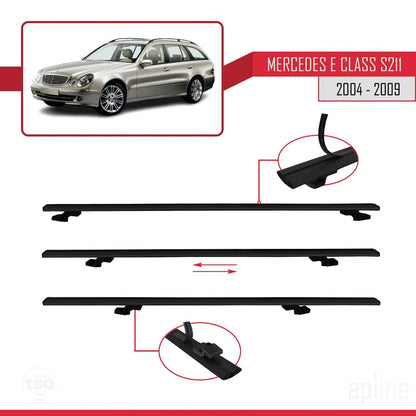 Compatible avec Mercedes Classe E 3 (S211) 2004-2009 BASIC Model Barres de Toit Railing Porte-Bagages de Voiture Noir Aluminium 3 Barres