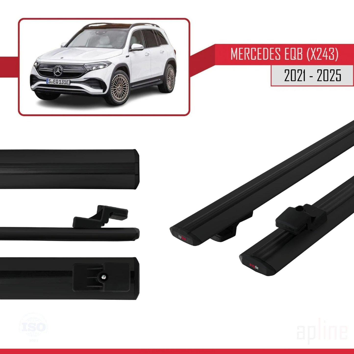 Compatible avec Mercedes EQB (X243) 2021-2025 BASIC Model Barres de Toit Railing Porte-Bagages de Voiture Noir Aluminium 2 Barres