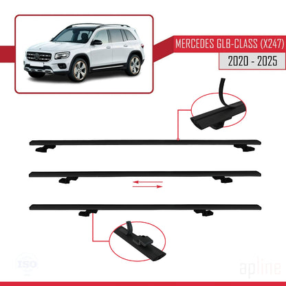 Compatible avec Mercedes Classe GLB (X247) 2020-2025 BASIC Model Barres de Toit Railing Porte-Bagages de Voiture Noir Aluminium 2 Barres