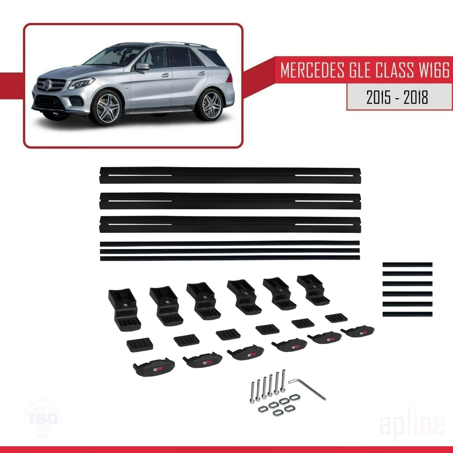 Compatible avec Mercedes Classe GLE 3 (W166) 2015-2018 BASIC Model Barres de Toit Railing Porte-Bagages de Voiture Noir Aluminium 3 Barres