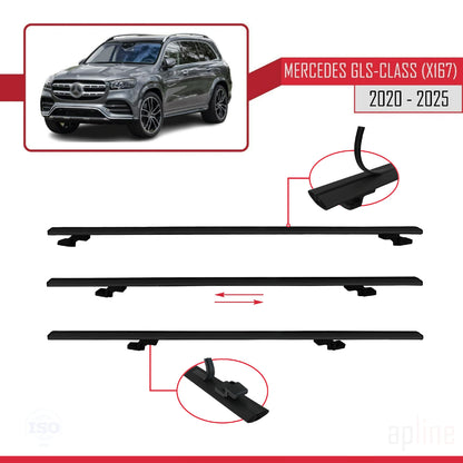 Compatible avec Mercedes Classe GLS (X167) 2020-2025 BASIC Model Barres de Toit Railing Porte-Bagages de Voiture Noir Aluminium 2 Barres
