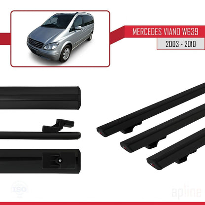 Compatible with Mercedes Viano 2 (W639) Pre-Facelift 2003-2010 BASIC Model Car Roof Rack Cross Bar Black Aluminium 3 Bars