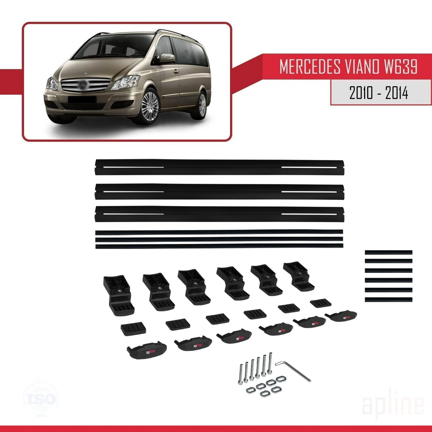 Compatible avec Mercedes Viano 2 (W639) Post-Facelift 2010-2014 BASIC Model Barres de Toit Railing Porte-Bagages de Voiture Noir Aluminium 3 Barres