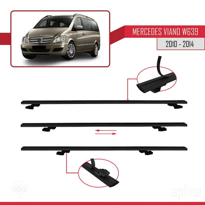 Compatible avec Mercedes Viano 2 (W639) Post-Facelift 2010-2014 BASIC Model Barres de Toit Railing Porte-Bagages de Voiture Noir Aluminium 3 Barres