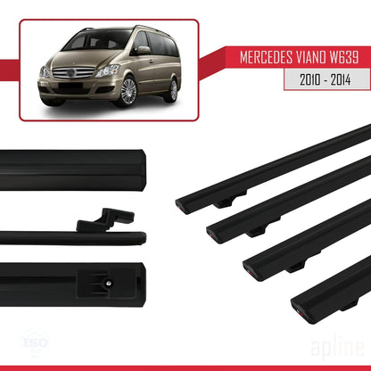 Compatible avec Mercedes Viano 2 (W639) Post-Facelift 2010-2014 BASIC Model Barres de Toit Railing Porte-Bagages de Voiture Noir Aluminium 4 Barres