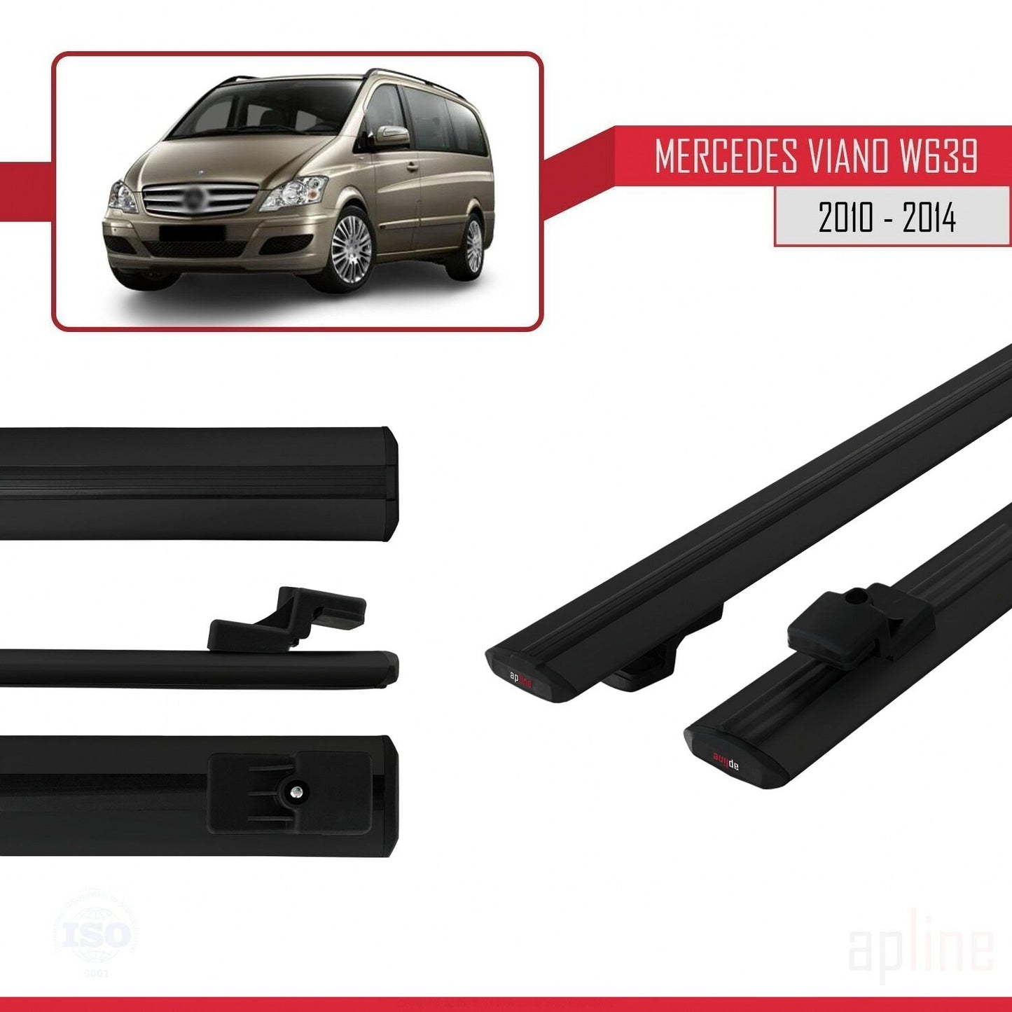 Compatible with Mercedes Viano 2 (W639) Post-Facelift 2010-2014 BASIC Model Car Roof Rack Cross Bar Black Aluminium 2 Bars